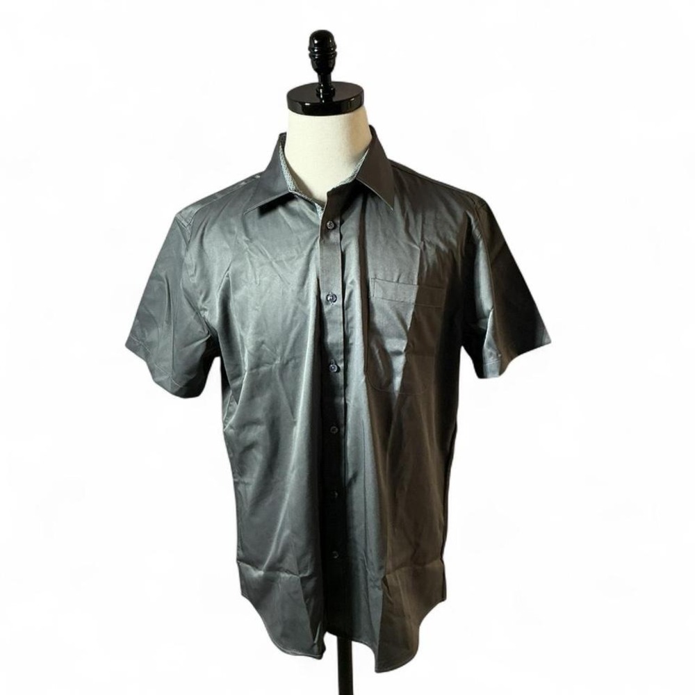 Flex Design In Italy Short Sleeve Shirt Men's‎ Dress Shirt Gray Party Button Up